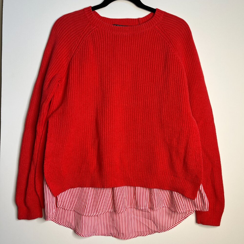 Lauren Ralph Lauren Coral Layered Look Striped Split Side Sweater Grandmacore M